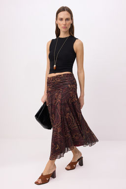 Cok Renkli Maxi Buzgu/Drape Detayl? Boho/Boho Chic Baskl?l? Tul Esnek Orme Etek TWOAW26ET00122 - Trendyolmilla фото 10