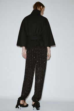 SHORT WOOL COAT WITH CAPE SLEEVES AND BELT - Zara фото 7