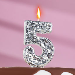 Свеча в торт Блестки, цифра 5, серебро, 5,5 см