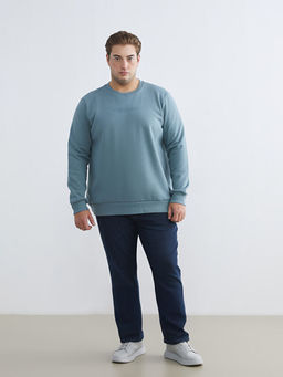 B?y?k Beden Bisiklet Yaka Bask?l? Kal?n Erkek Sweatshirt