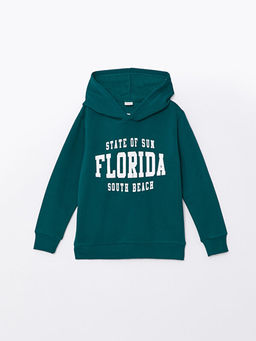 Kap??onlu Bask?l? Uzun Kollu Erkek ?ocuk Sweatshirt