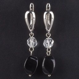 Серьги двойные из Агата и Горного Хрусталя