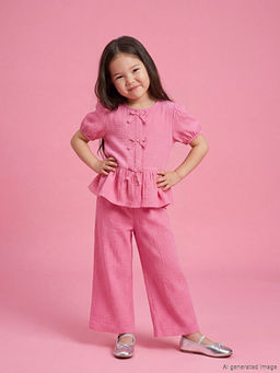 Bisiklet Yaka Fiyonk Detayl? K?z ?ocuk Bluz ve Pantolon