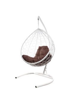 Кресло - кокон подвесное «Капля», 90×72×193 см, с искусственным ротангом, белое, с коричневой подушкой