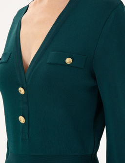 Koyu Ye_il Slim Fit Triko Elbise