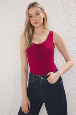 Bordo Dugmeli Regular/Normal Kal?p Orme Body TWOSS25BD00013