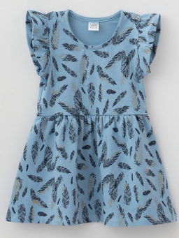 Платье для девочки перья на голубом, голубой, 270