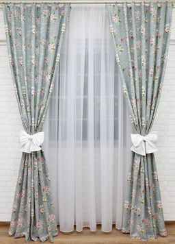 Комплект штор из рогожки Яблоня-сер/голуб. тесьма хлопок 100%