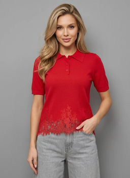 K13677 Футболка поло (вязаный трикотаж) КРАСНЫЙ