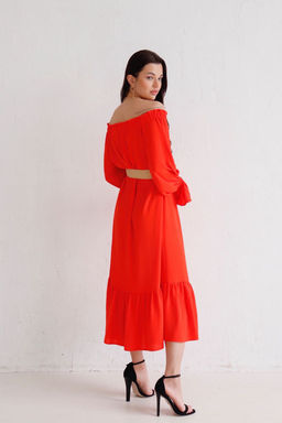 Длинное платье с открытыми плечами красное - Martichelli фото 17