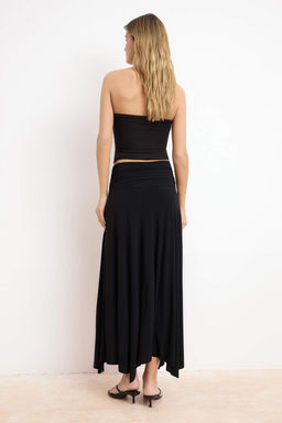 Siyah Bel Detayl? Y?rtmacl? Esnek Orme Maxi Etek TWOSS25ET00068