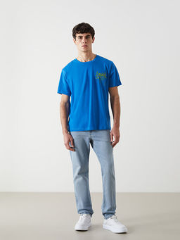 Bisiklet Yaka K?sa Kollu Bask?l? Penye Erkek Ti??rt