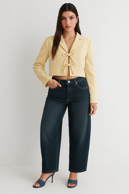 TRENDYOLMILLA Ac?k Mavi Baglama Detayl? Astarl? Crop Dokuma Blazer Ceket TWOSS25BC00025  фото 3