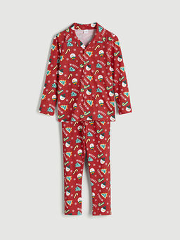 G?mlek Yaka Y?lba?? Temal? Erkek ?ocuk Pijama Tak?m?