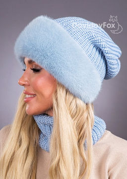 Шапка Ника трикотаж экомех голубая