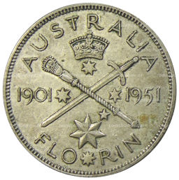 1 флорин (2 шиллинга) 1951 года Австралия 50 лет Федерации