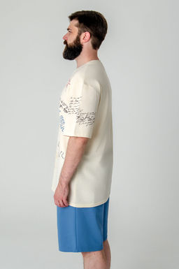 Арт.61151-16 Набор футболка и шорты 48-56 ( 5 шт.) Цвет:верх-светло-бежевый,низ-джинс - Идеал фото 4