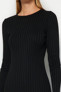 Siyah Mini Pileli Triko Elbise TWOAW24EL00013