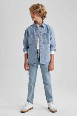 Джинсовая рубашка оверсайз с длинными рукавами для мальчика - Defacto фото 5