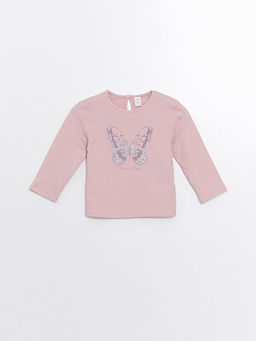 Bisiklet Yaka Bask?l? Uzun Kollu K?z Bebek Ti??rt