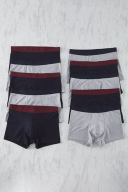TRENDYOL MAN Gri-Lacivert 10lu Paket Esnek Pamuklu Boxer TMNSS25BX00000