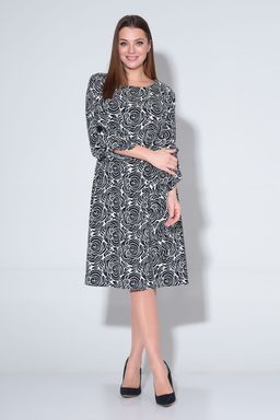 Платье Liona Style 826 светлый фон/темно-синие цветы