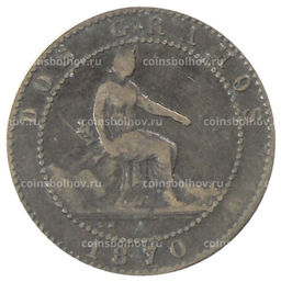 Монета 2 сентимо 1870 года Испания
