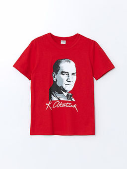 Bisiklet Yaka Atat?rk Bask?l? Erkek ?ocuk Ti??rt