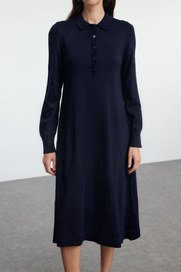 Lacivert Midi Triko Polo Yaka Elbise TWOAW25EL00010