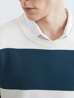 Bisiklet Yaka ?izgili Erkek Triko Kazak