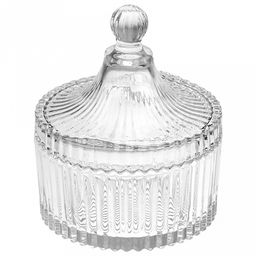 Конфетница стеклянная Плиссе 250мл, д10см, h12,8см, с крышкой, цветная коробка (Китай)