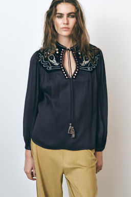 CONTRAST VELVET BLOUSE - Zara фото 2