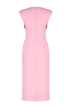 Pembe Vucudu Saran V Yaka Y?rtmac Detayl? Midi Kalem Etek Dokuma Elbise TWOSS24EL00606 - Trendyolmilla фото 8