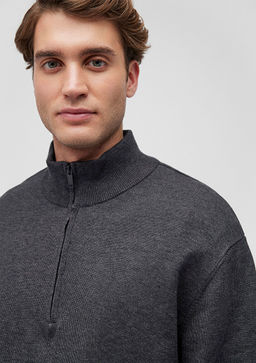 Yar? Fermuarl? Dik Yaka Gri Kazak - Mavi фото 5