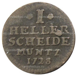 Монета 1 геллер 1728 года Германсике государства  Гессен  Кассель