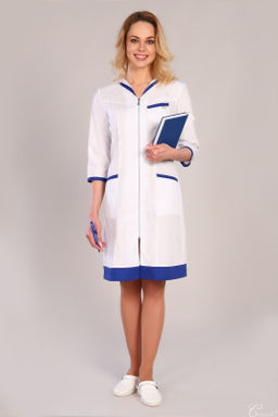 Халат женский 180 CVC. Цвет: белый и синий - Стильб фото 2