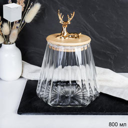 Банка для сыпучих бамбуковая крышка с фигуркой 800 мл 13х11 см / 7606 /уп 48/ новогодняя