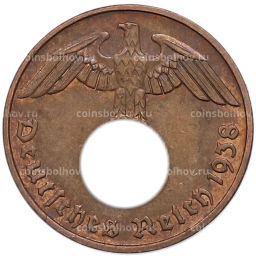 Монета 2 рейхспфеннига 1938 года E Германия