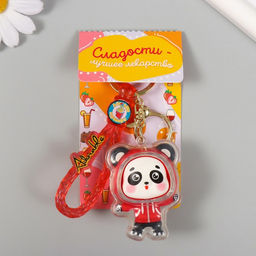 Брелок для ключей на кольце с карабином, ремешком «Панда в красной толстовке», резина, 5.5×4×3.5 см