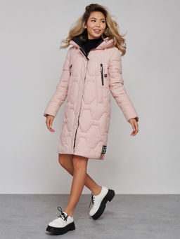 Пальто утепленное молодежное зимнее женское розового цвета 589899R - RoccaManer фото 3