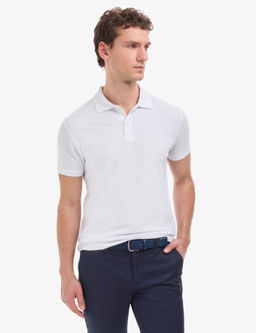 Beyaz Slim Fit %100 Pamuk K_vr_lmaz Polo Yaka Basic Ti__rt