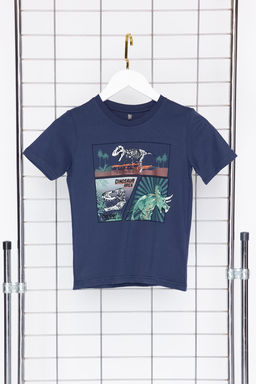 Lacivert Erkek Cocuk %100 Pamuk Dinozor Desenli Regular Kal?p K?sa Kol Orme T-Shirt TKDSS24TS00011 - Trendyolmilla фото 2