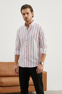 TRENDYOL MAN Beyaz Slim Fit Dugmeli Yaka Ince Cizgili Gomlek TMNSS20GO0092 - Trendyolmilla фото 50