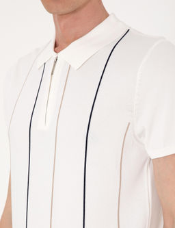 Ekru Slim Fit Polo Yaka Fermuarl_ Triko Ti__rt - Pierre cardin фото 7