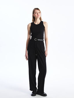 Standart Fit D?z Geni? Pa?a Kad?n Pantolon