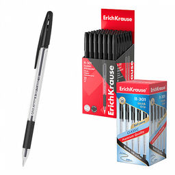 Цена за 50 шт. Ручка шариковая ErichKrause R-301 Stick&Grip Classic 1.0, цвет чернил красный (в коробке по 50 шт.)