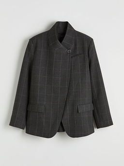 Dik Yaka Ekose Kad?n Blazer Ceket