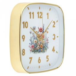 Часы настенные Летний сад 21,3х21,3х4см, мягкий ход, циферблат Цветы белый; цифры арабские, золотой; корпус пластик, золотой; в коробке (Китай) - Домашняя мода фото 3
