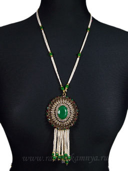 Колье из бисера с турецким мельхиором и хризопразом