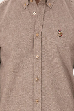 Мужская рубашка светло-коричневого цвета с длинным рукавом - U.s. polo assn фото 6